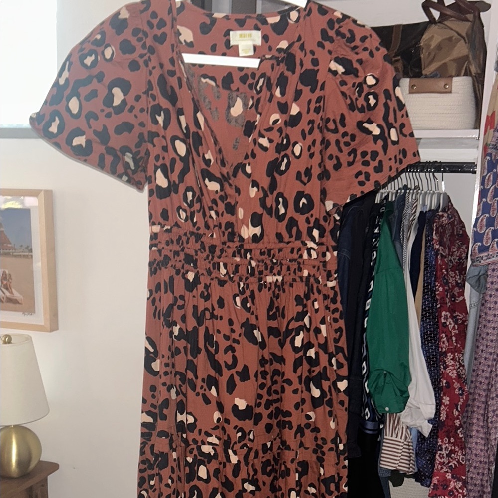 Maeve V-Neck Brown and Black Midi Sundress